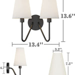 2 light wall sconces lighting fixture black wall light with white linen fabric shade