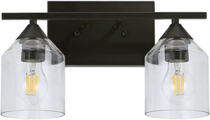 2-Light black wall sconce lighting industrial wall lamp with glass shade