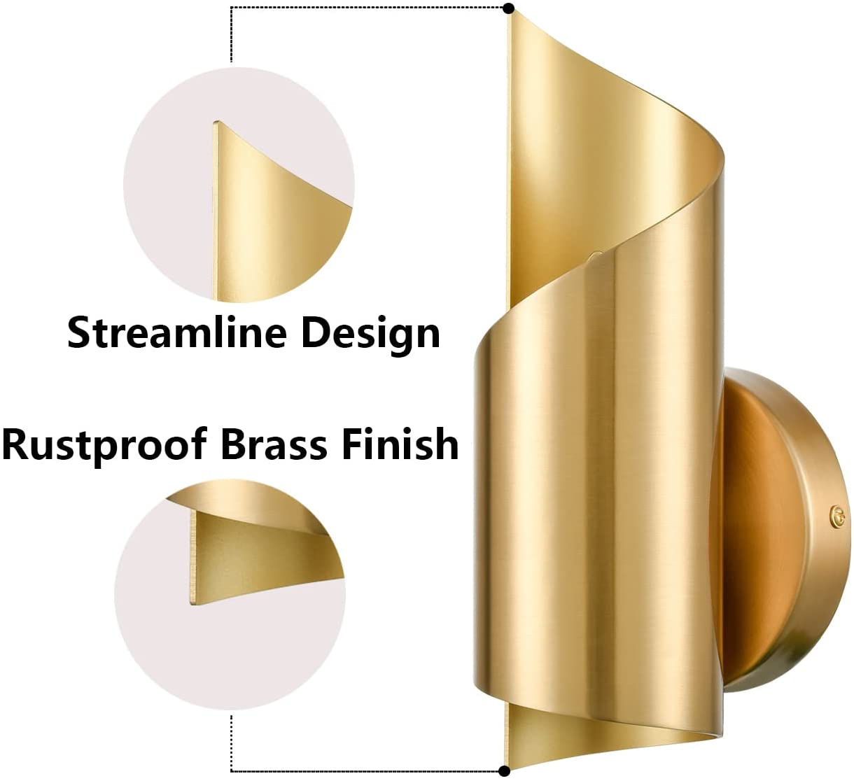 2 Pack brass wall sconce streamline wall lighting fixture with gold finish