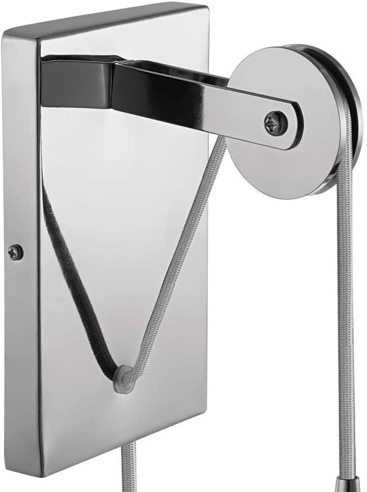 1 light plug in clear glass pulley wall sconce with chrome finish