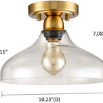 Industrial Semi Flush Ceiling Light  Glass close to ceiling light fixture with brass finish