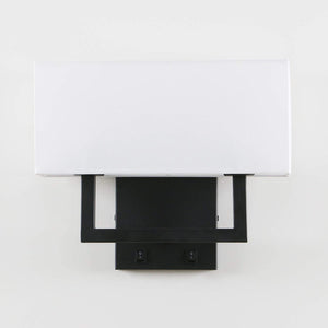 2 light black wall light fixture with white textile shade