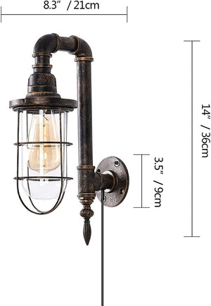 Industrial plug in wall light fixture vintage glass wall lamp