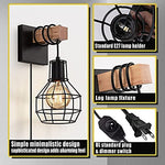 Black wall lamp with plug in cord industrial cage wood wall sconce