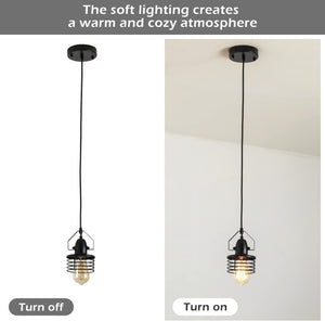 Black industrial pendant light cage hanging lighting for kitchen