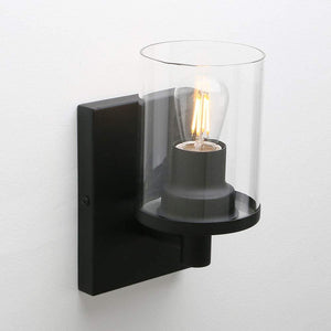 1 light industrial black vanity wall sconce with clear glass shade