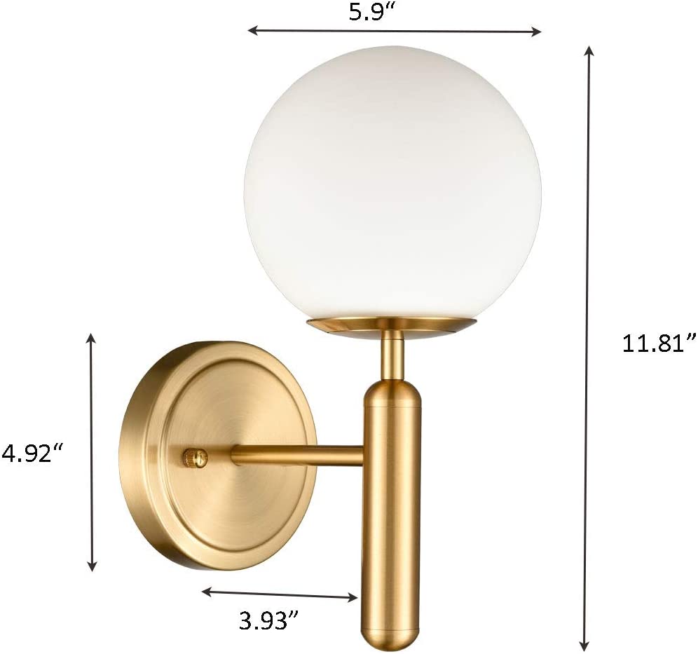 Mid-Century single wall lights bedroom in Brass wall light sconces with Globe  glass