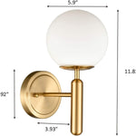 Mid-Century single wall lights bedroom in Brass wall light sconces with Globe  glass