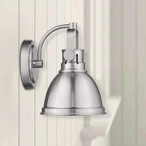 Industrial wall sconce with brush nickel