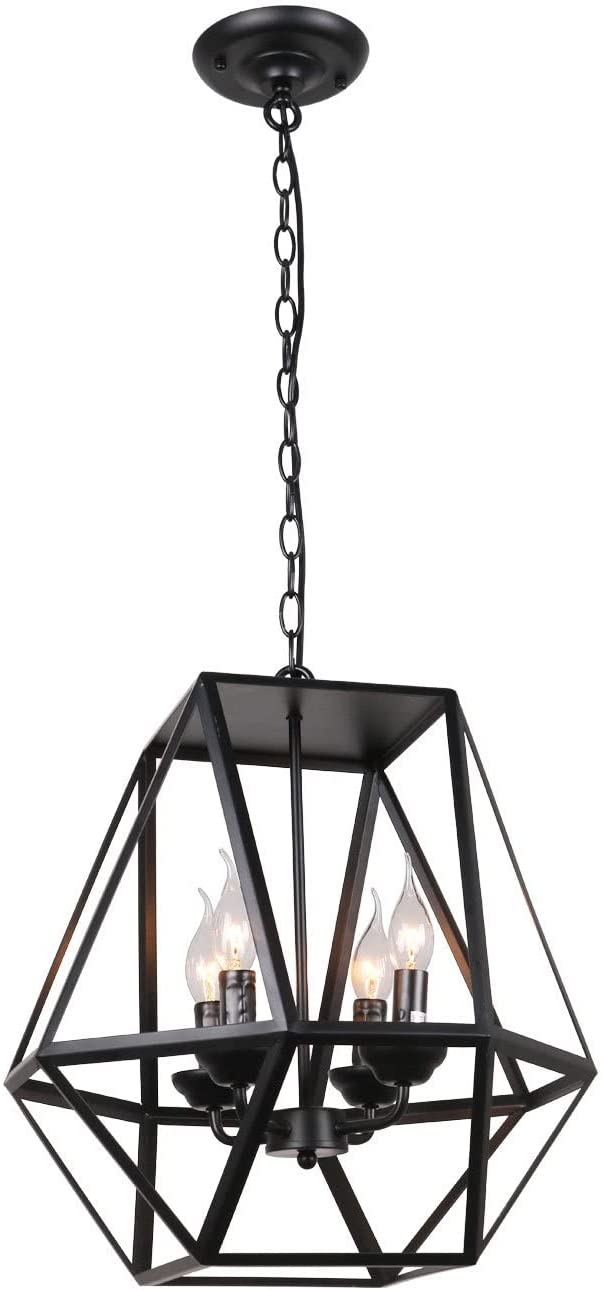 Lantern candle chandelier, industrial vintage metal black painted pendant fixture