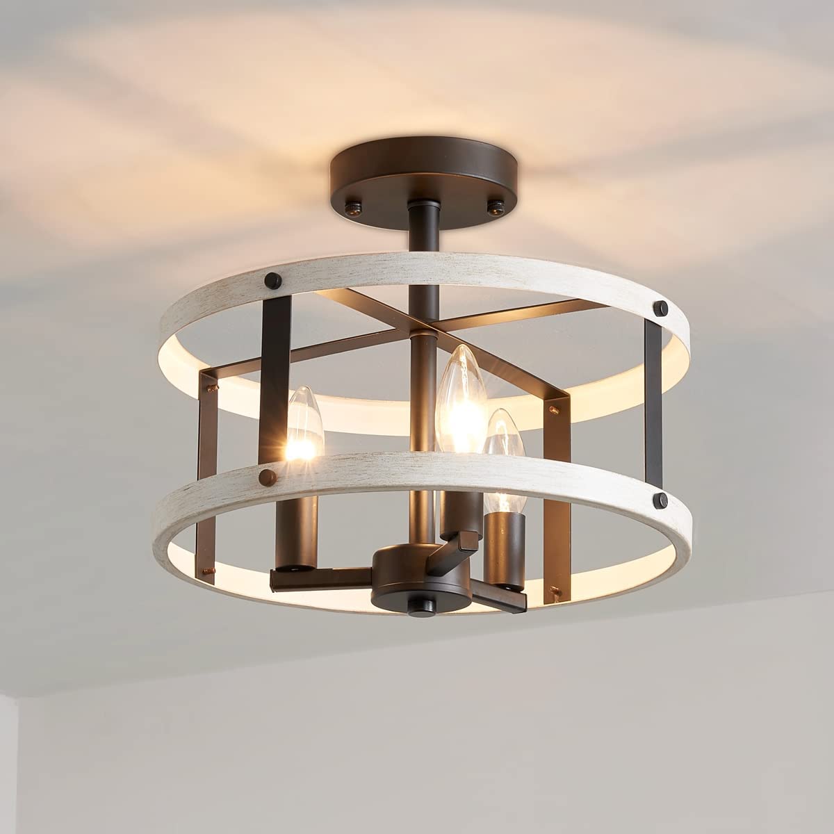 3 light semi flush mount ceiling light fixture farmhouse drum ceiling lamp