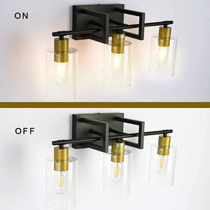 3 light black vanity light fixture industrial wall sconce lighting with glass shade