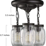 3 light glass mason jar flush mount black ceiling fixture