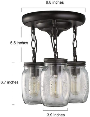 3 light glass mason jar flush mount black ceiling fixture