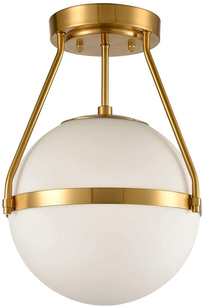Modern globe semi flush mount fixture white opal glass ceiling lamp