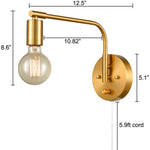 2 pack of plug in brass wall light swing arm wall sconce