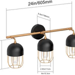 3 light  black and gold vanity light cage wire wall light fixture