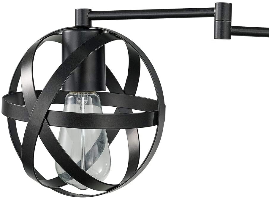 Industrial swing arm wall sconce with black globe metal shade