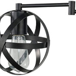 Industrial swing arm wall sconce with black globe metal shade