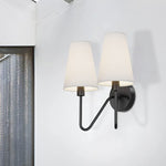 2 light wall sconces lighting fixture black wall light with white linen fabric shade