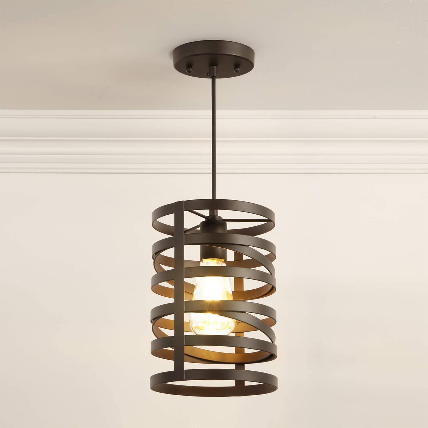 Farmhouse industrial pendant lamp black cage hanging pendant light fixture