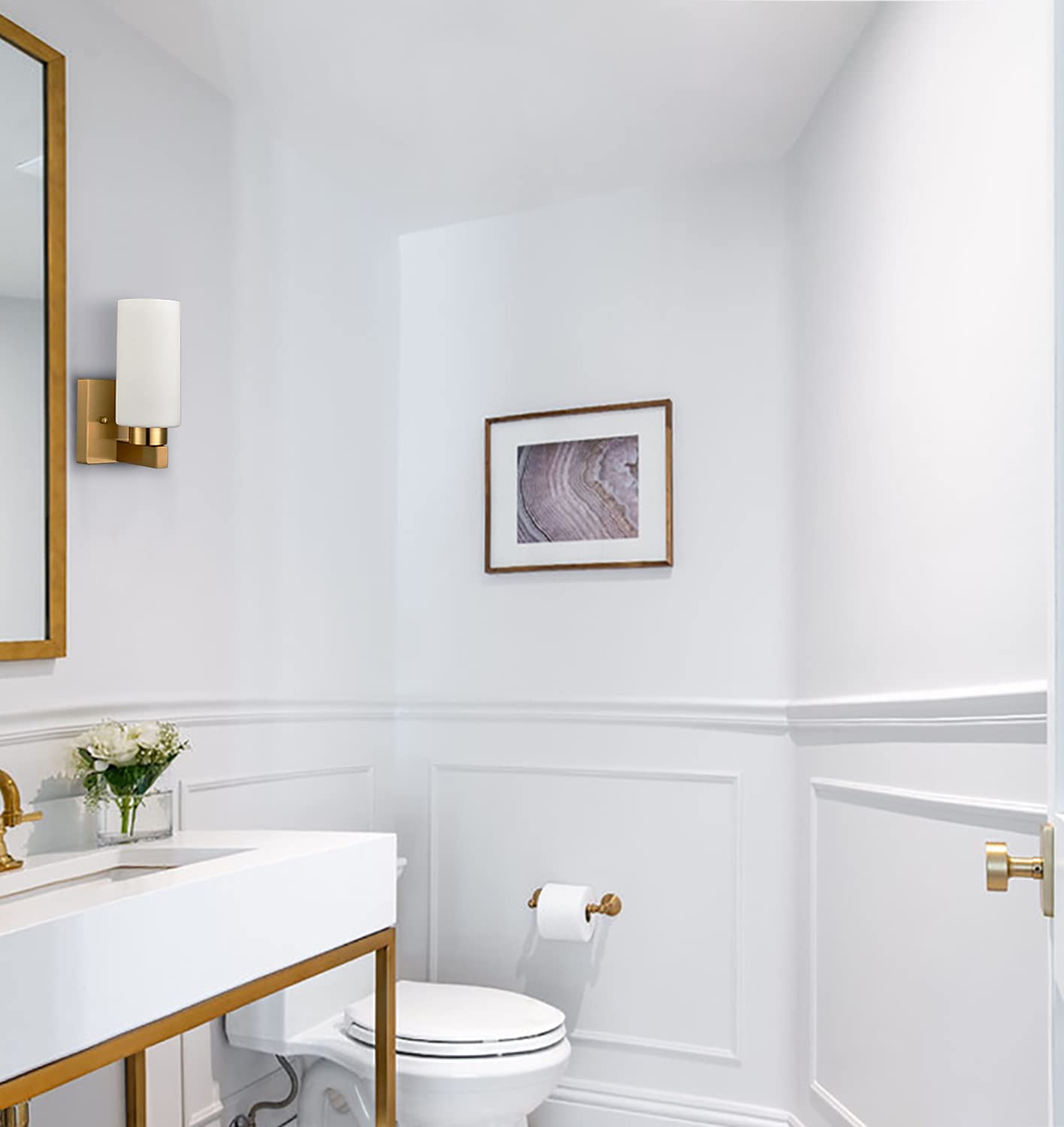 2 pack Cylinder Glasswall light fixture modern brass vanity light