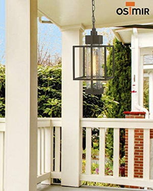 1 light handing Lantern Porch light in Black finish with bubble glass lamp shade