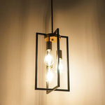 Industrial rectangle pendant light farmhouse island chandelier with black and brass finish