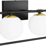 2-Light Mid Century wall lights black and gold vanity light with milky white ball glass shade