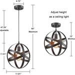 Vintage industrial spherical pendant light fixture with black color