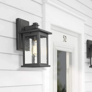 1-light lantern wall light fixture with clear seeded glass shade