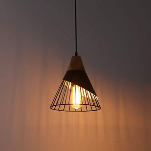 Industrial pendant lamp black cage wood pendant lighting