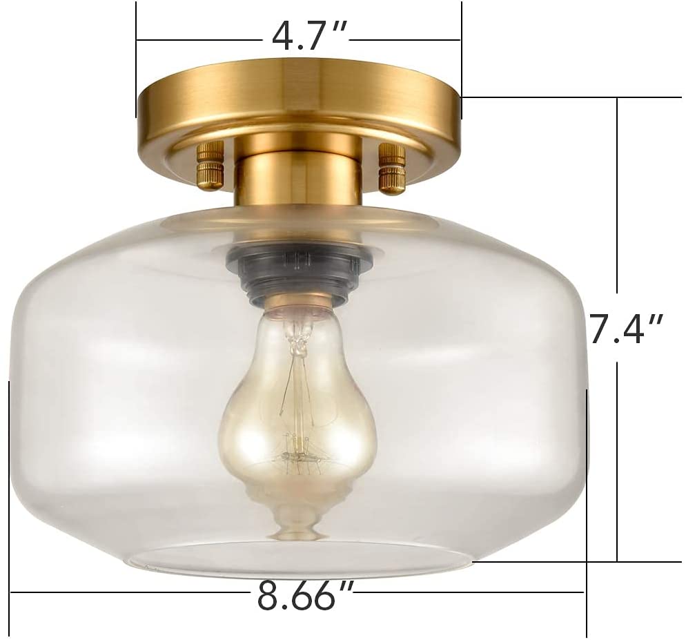 Modern semi flush lighting fixture glass ceiling lamp with brass finish