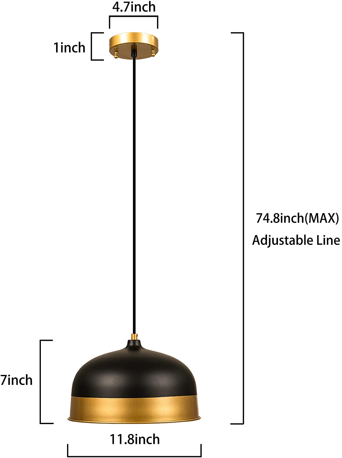 Matte black and gold dome pendant light  slop ceiling hanging lamp