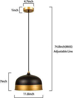 Matte black and gold dome pendant light  slop ceiling hanging lamp