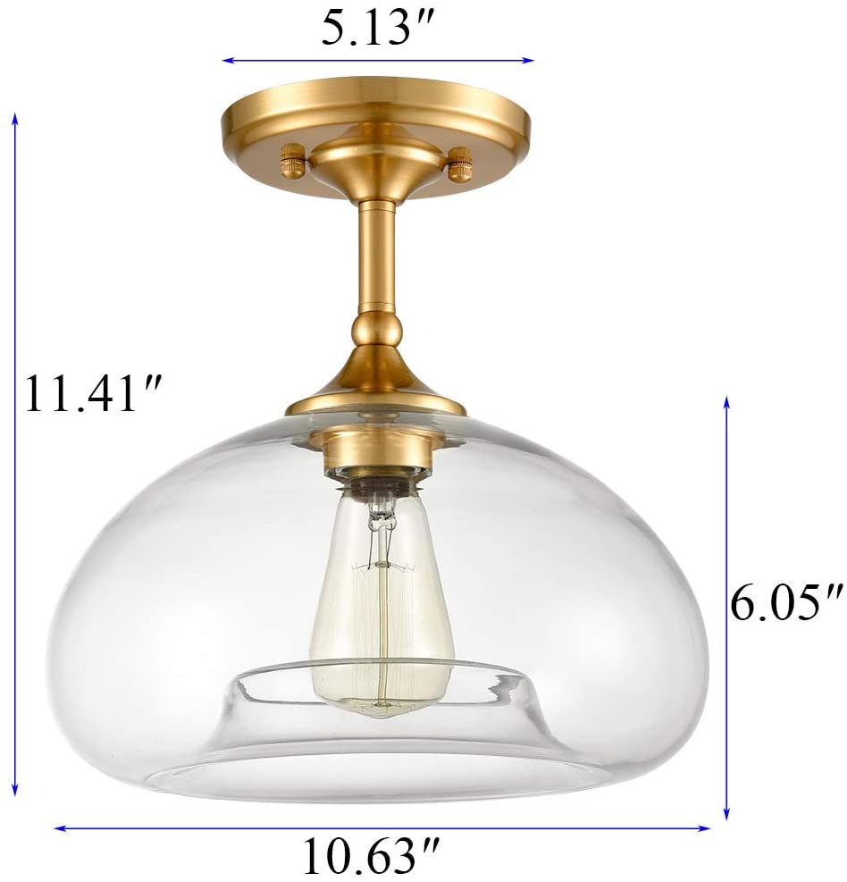 Mid Century Fluch Mount Light Fixture globe glass ceiling lamp with brass finish