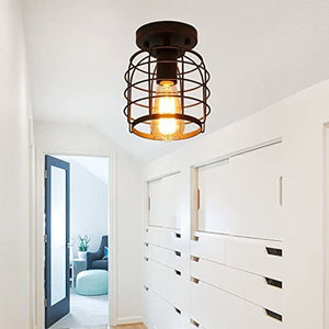 Simplicity industrial flush mount light fixture black farmhouse cage ceiling lamp