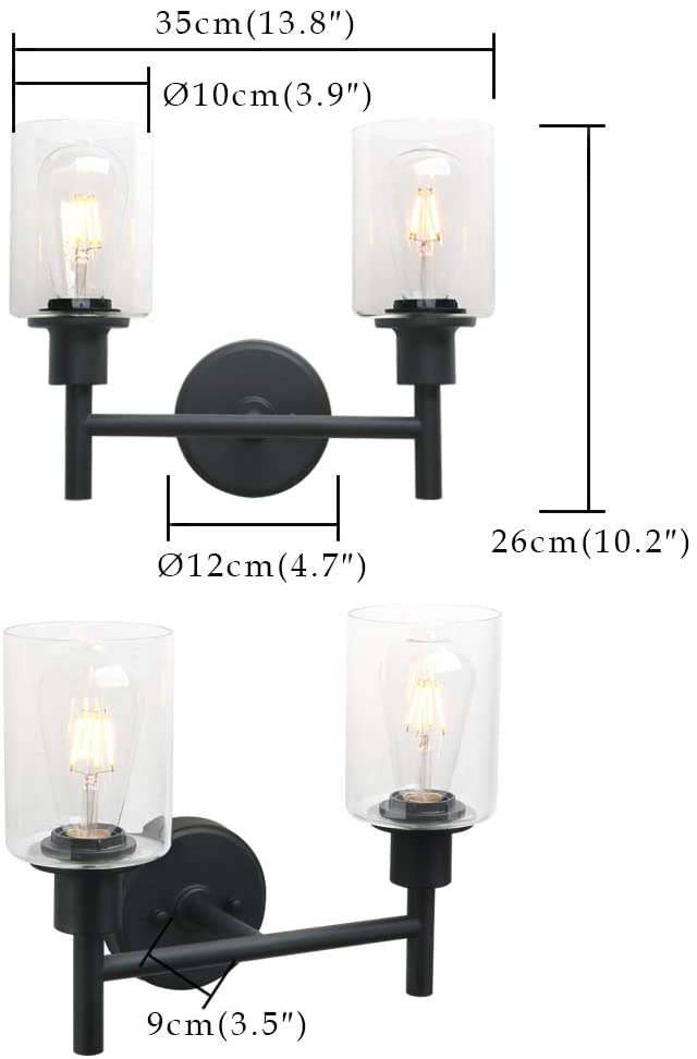 2 light black wall sconce light industrial vanity glass wall lamp