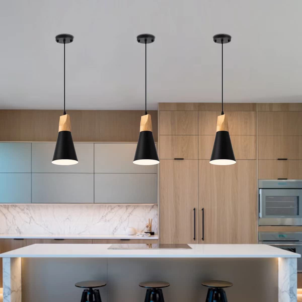 Wooden pendent lights in kitchen island black mini hanging light fixture