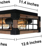Vintage square wood ceiling lamp farmhouse black flush mount ceiling light fixture