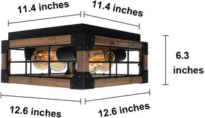 Vintage square wood ceiling lamp farmhouse black flush mount ceiling light fixture