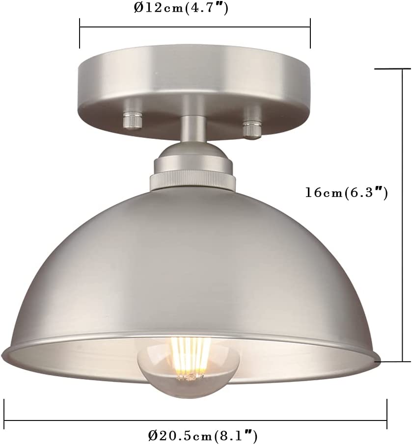 Industrial semi flush mount ceiling light bowl metal ceiling lamp with silver finish