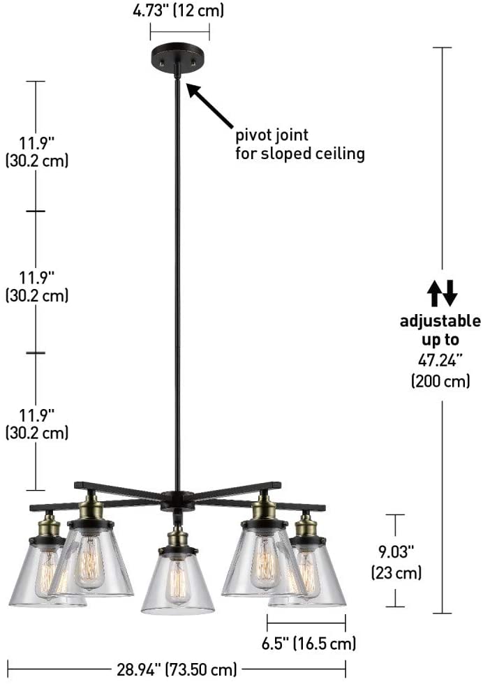5 light antique brass sockets chandelier with clear glass shade