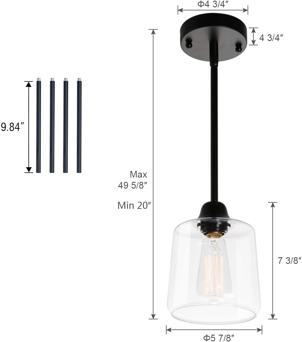 Black glass pendant lamp vintage farmhouse pendant light fixture