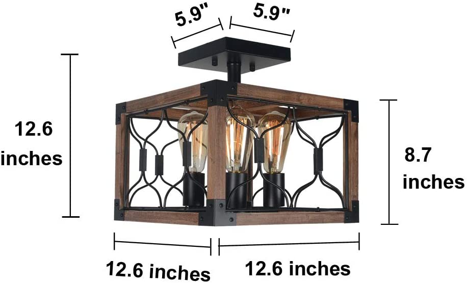 4 light industrial ceiling lamp rust square semi flush mount cage ceiling lighting