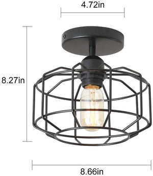 Industrial semi flush mount ceiling light black cage ceiling lamp lighting