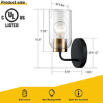 2 pack brass wall sonce black glass wall lighting fixture