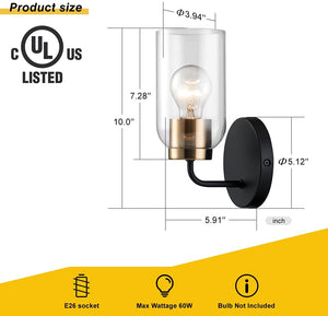 2 pack brass wall sonce black glass wall lighting fixture