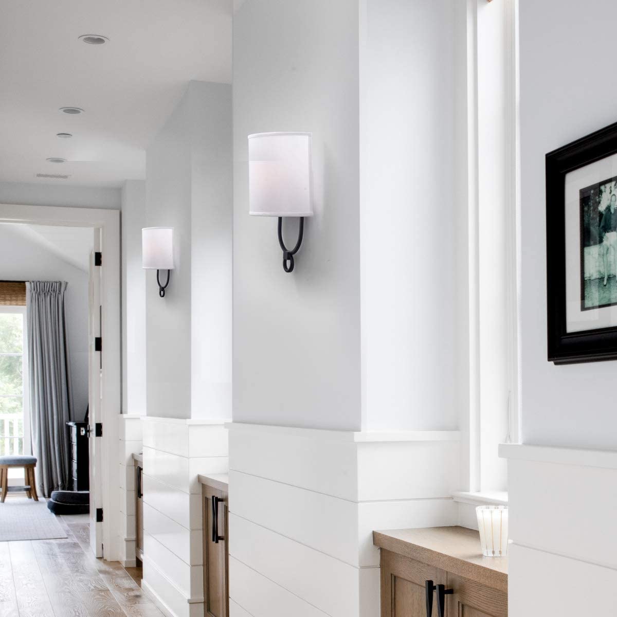 2 pack modern wall sconce with white fabric shade