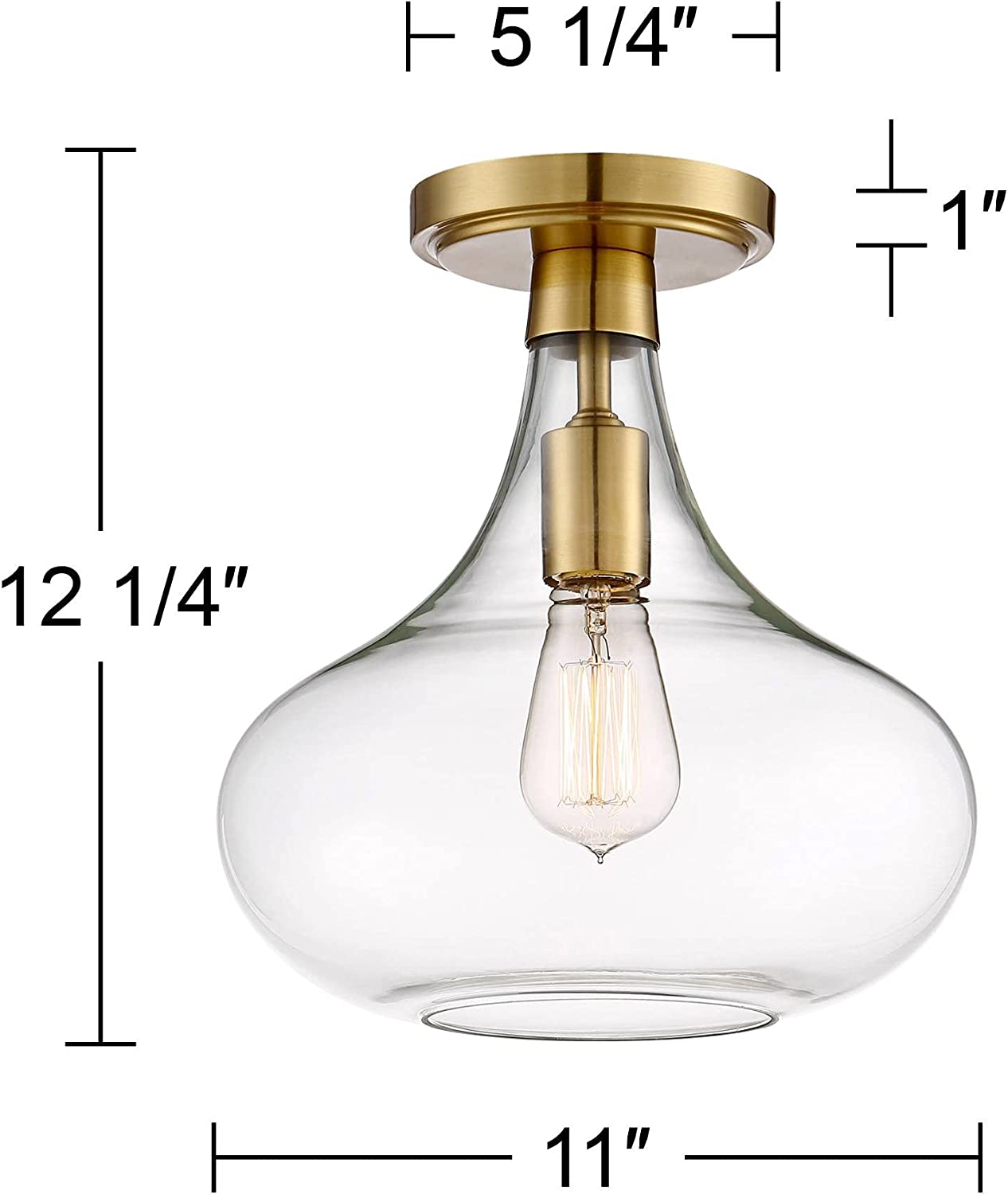 Mid century close to ceiling light industrial gold glass semi flush mount lighting fixture